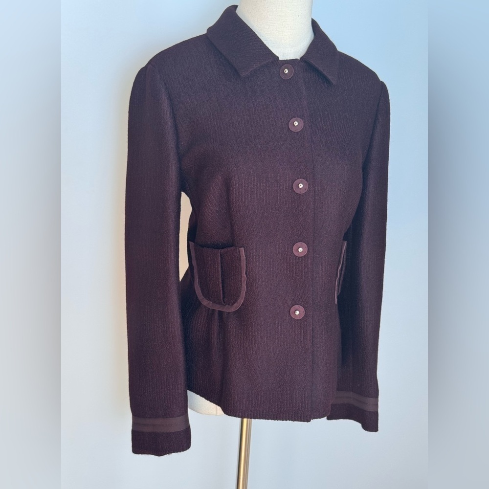 Prada Burgundy Wool Jacket with Pockets Size 46 - Picture 6 of 14